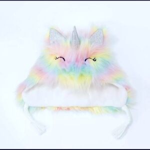 Cat & Jack Unicorn Faux Fur Ear Flap Hat Girls One Size NWT